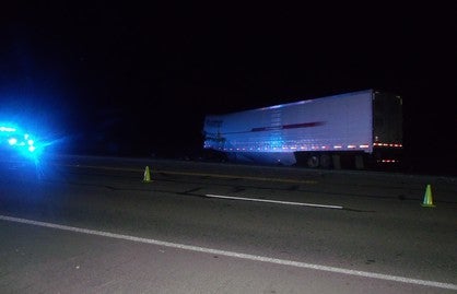 A wreck occurring on U.S. 80 left an 18-wheeler off the road. 