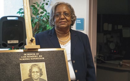 Lois Rembert, RN, was honored by the hospital Thursday night for her 48 years of service with a plaque.