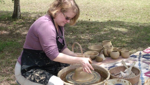 Kristin Law does a pottery demonstration during Heritage Days at Gaineswood.