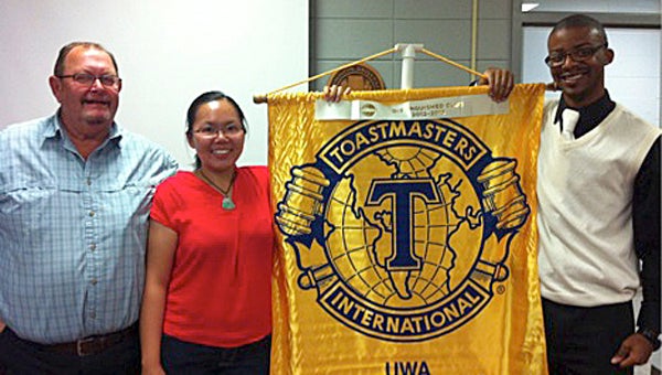 embers of the University of West Alabama’s Toastmasters’ Community Club recently completed a series of 10 public speaking assignments to earn the awards as competent communicators. Pictured left to right are Barry Brackin, Zhixin Cao and Verdie Coleman. Not pictured is Alexandria Carson.