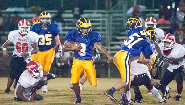 R.J. Rodgers runs the ball against Southern Choctaw in Friday's 54-6 victory.