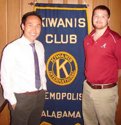 Dr. Shawn Tai (left) spoke at the Kiwanis Club on Tuesday. He is shown with club vice president Matt Cole.
