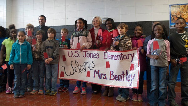 Students from Michael Campbell's third-grade class at U.S. Jones Elementary greeted Alabama First Lady Dianne Bentley to the school Thursday afternoon.