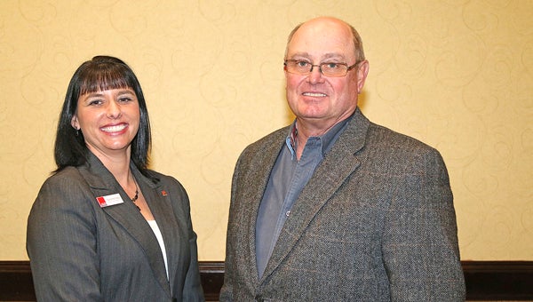 Stanley Walters of Marengo County, right, was elected chairman of the Alabama Farmers Federation State Wheat & Feed Grains Committee Feb. 6 during the Federation’s Commodity Organization Conference in Montgomery. Walters will serve a one-year term as chairman. He is pictured with Federation Wheat & Feed Grains Division Director Carla Hornady.