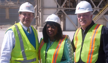 Major Ogilvie, general manager of Ready Mix USA in Birmingham, a CEMEX company; Rep. Terri Sewell; and CEMEX Demopolis Plant Manager Gary Pinault