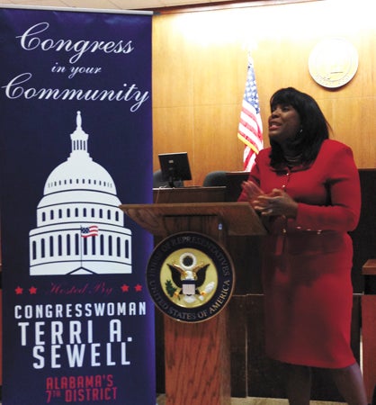 Congresswoman Terri Sewell held a town hall meeting in Linden on Tuesday evening.