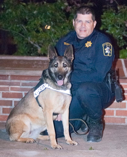 Robbie Autery, an agent with the 17th Judicial Drug Task Force, has been nominated for the Interdiction Officer of the Year Award, which will be presented at the Motor Vehicle Criminal Interdiction Association/Drug Interdiction Assistance Program Conference in Grand Rapids, Mich., on Aug. 11-14. He is shown with his K-9, Suza.
