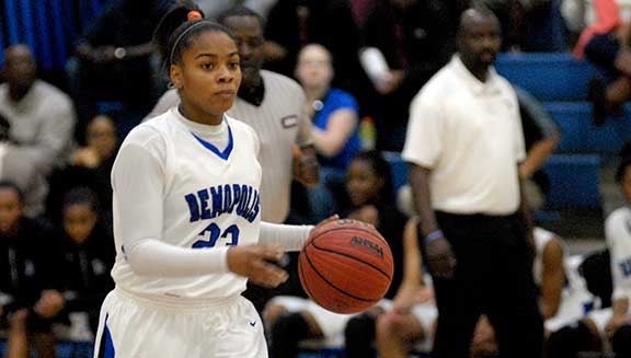 Demopolis High School’s Ivery Moore scored five of her seven points in the fourth period, including four in the final 39 seconds to help propel the Lady Tigers to a 31-30 win over Sumter Central High School in the Class 5A, Area 6 title game Friday night in Demopolis. (Times Staff/Andy Brown)