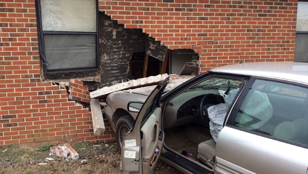 A vehicle left the roadway in an accident Sunday afternoon and ran into a residence on East Pettus Street.