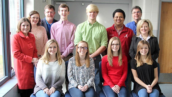 The first group of Chamber Ambassadors include, from left, (front) Mary Frances Brown, Ellen Dunklin, Cheyenne Martin, Lauren Boone; (back) Chamber Director Ashley Coplin, Mary Michael Bradley, DHS Principal Chris Tangle, Banks Comption, Alex Casper, Roderick Anderson, Chamber Board Member Allen Bishop, and DHS Ambassador Sponsor Connie Davis.