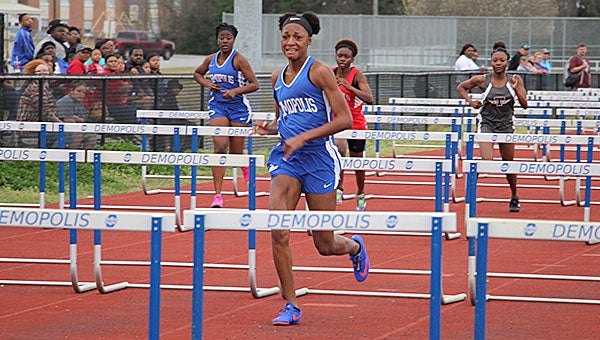 Darnesha Harris won the girls’ 100-meter hurdles during the Demopolis Invitational. 