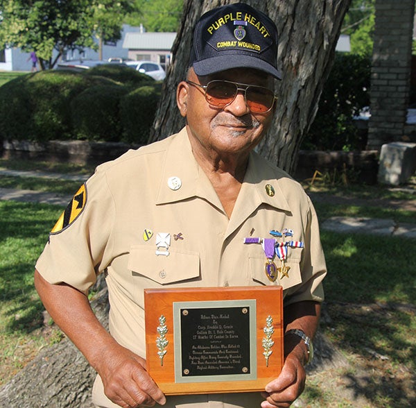 After 63 years, and at the age of 88, Freddie Gracie of Demopolis was presented the Purple Heart for his actions in Korea. Gracie served in the U.S. Army from 1950-53.