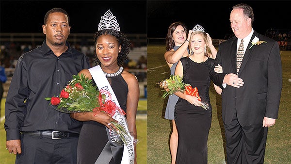 Ja’Kayla Bell, right, was crowned Demopolis High School’s 2016 Homecoming Queen and, left, Rebekah Antonelli is crowned the 2016 Marengo Academy homecoming queen.